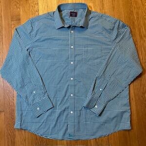 UNTUCKit Teal Blue Plaid Button Mens XXL Casual Long Sleeve Relaxed Fit Shirt